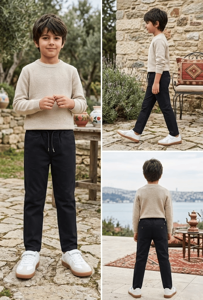 Erkek Çocuk Beli Lastikli Bağcıklı Cepli Pantolon