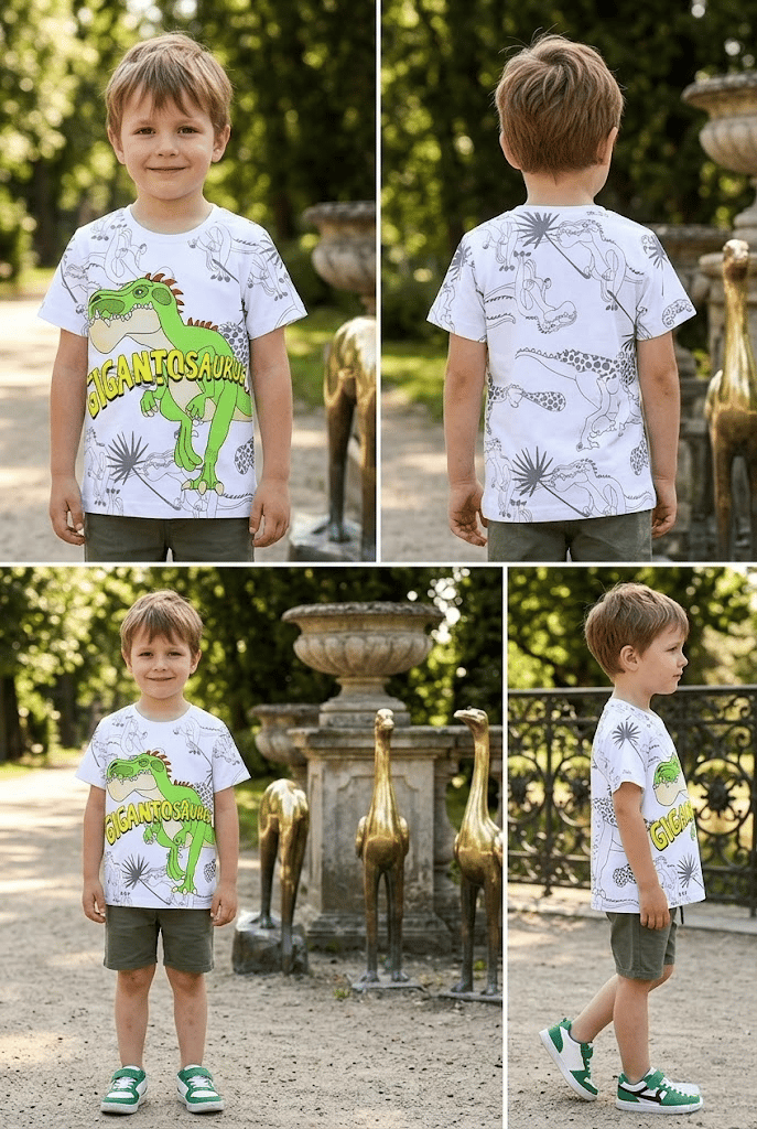 Erkek Çocuk Dinozo Baskılı T-Shirt