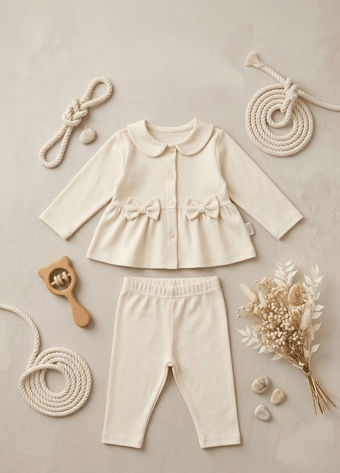 Fiyonk Detaylı Kız Bebek Takım