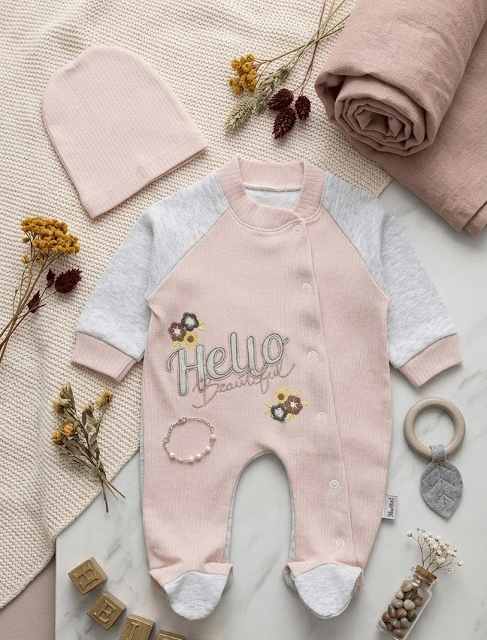 Hello Beautiful Nakışlı Patikli Bebek Tulumu
