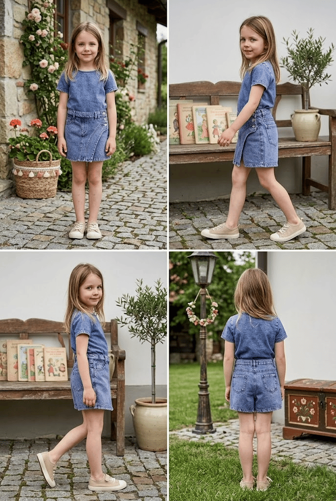 Kız Çocuk Asimetrik Denim Şort Etek