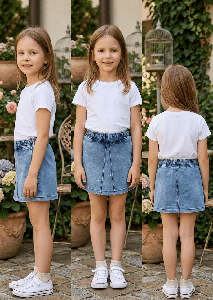 Kız Çocuk Lastikli Belli Denim Şort Etek