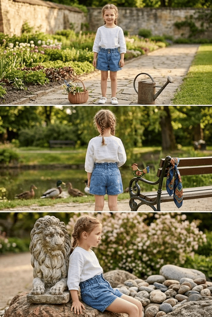 Kız Çocuk Yüksek Büzgülü Bel Çift Düğmeli Denim Şort