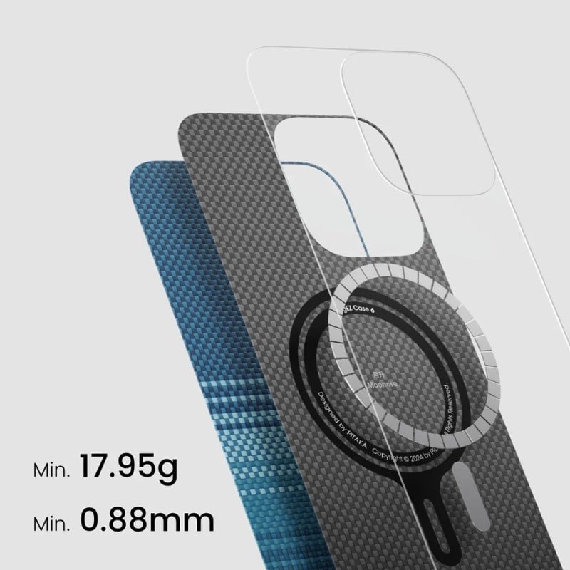 Apple iPhone 16 Pro Kılıf M-safe Şarj Özellikli Aramid Fiber Pitaka Tactile Woven Sunset-Moonrise Serisi Moonrise Kapak