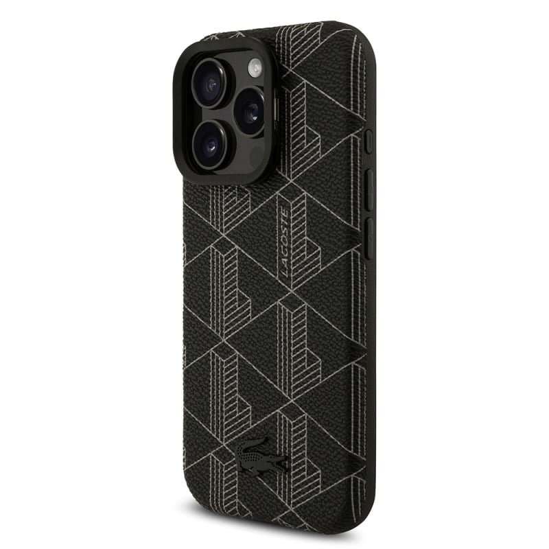 Apple iPhone 16 Pro Max Kılıf Lacoste Orjinal Lisanslı M-safe Şarj Özellikli Standlı PU Deri Karışık Monogram Desenli Kapak