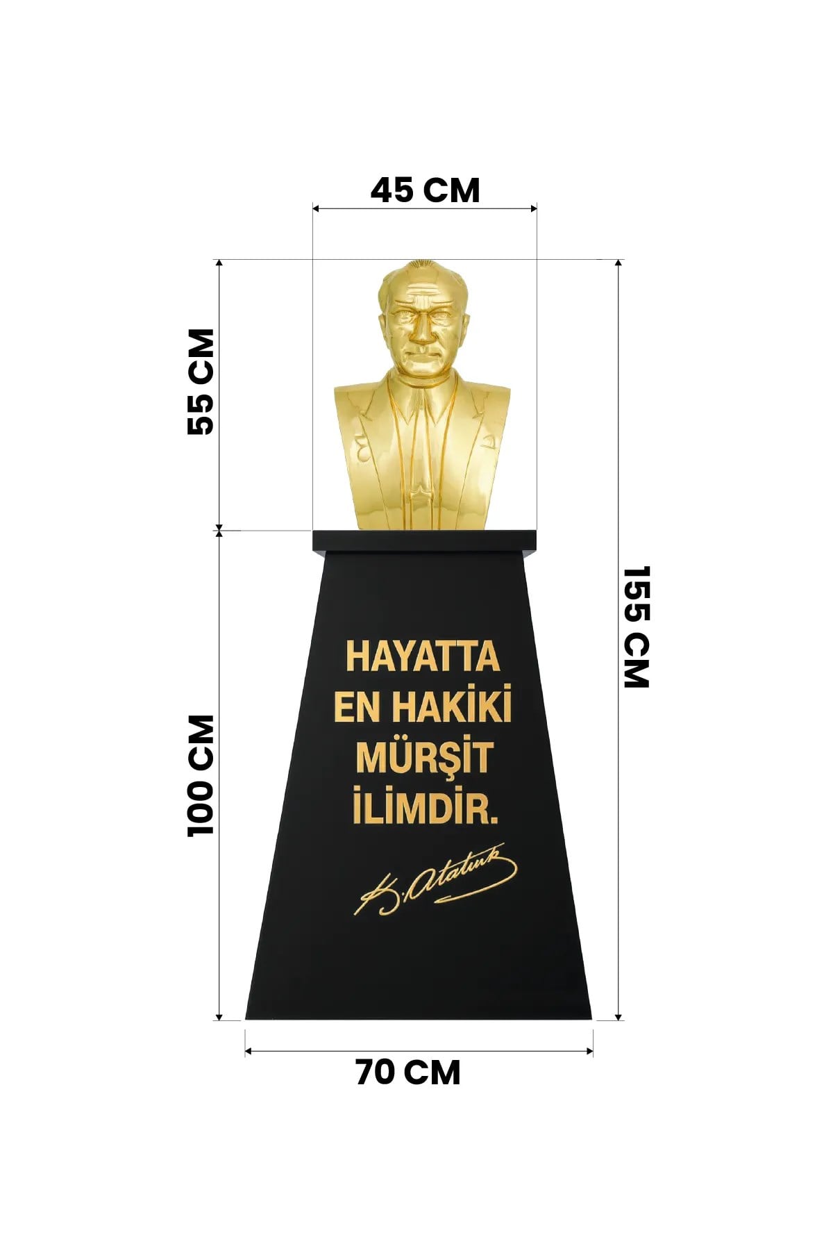 Atatürk Büstü (55cm Pirinç)+ Kaide (100cm) İlkokul Modeli