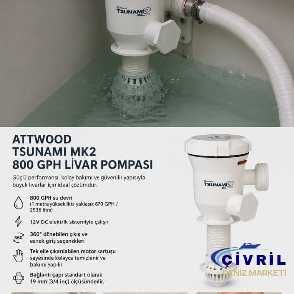 ATTWOOD TSUNAMİ 800 GPH LİVAR POMPASI 12V