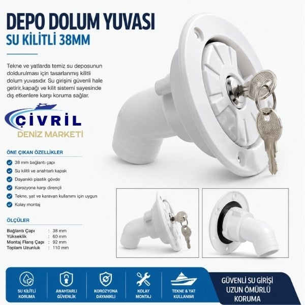 DEPO DOLUM KAPAĞI SU,KİLİTLİ,BEYAZ 32MM