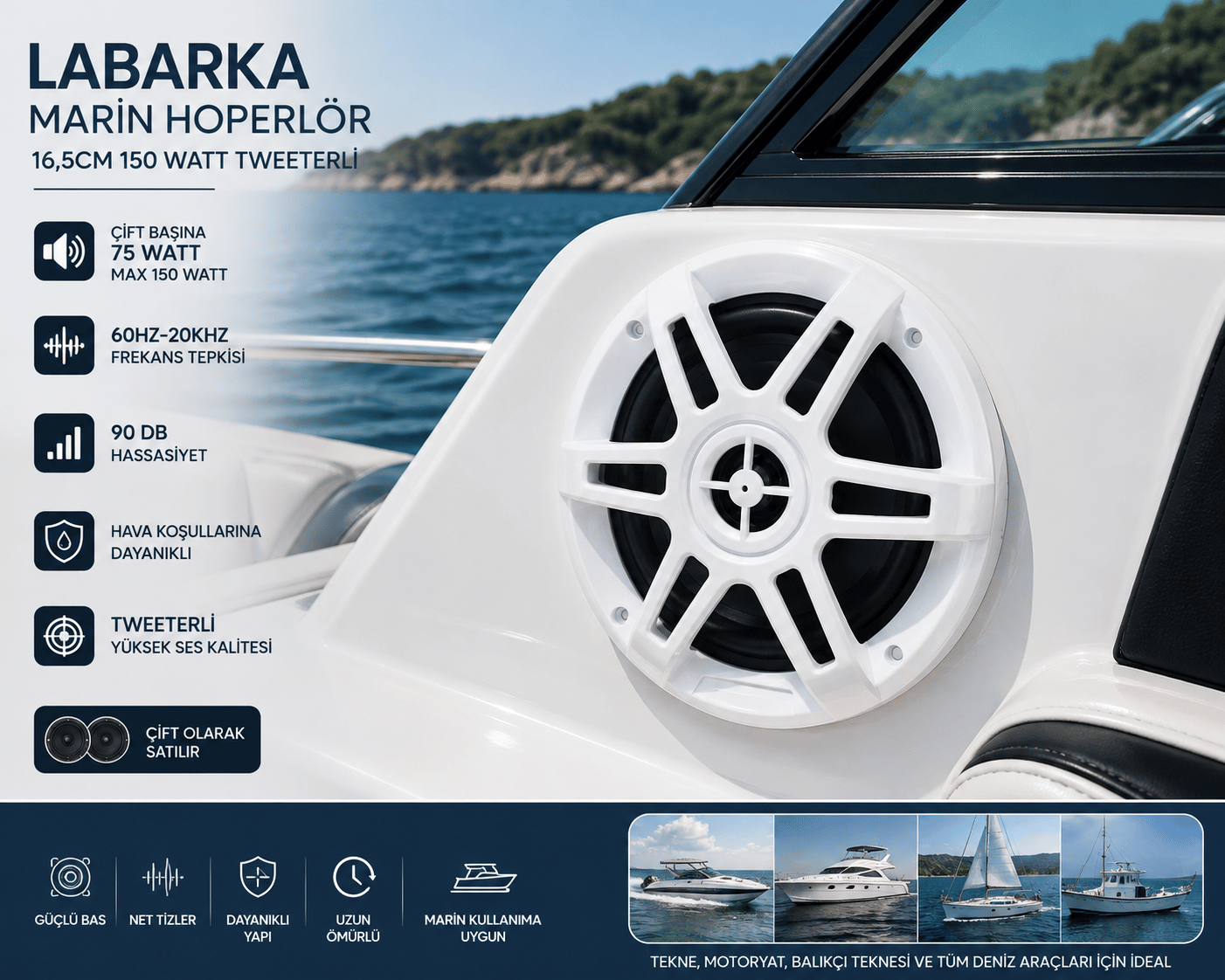 LABARKA MARİN HOPERLÖR BEYAZ 16,5CM 150 WATT TWEETERLI