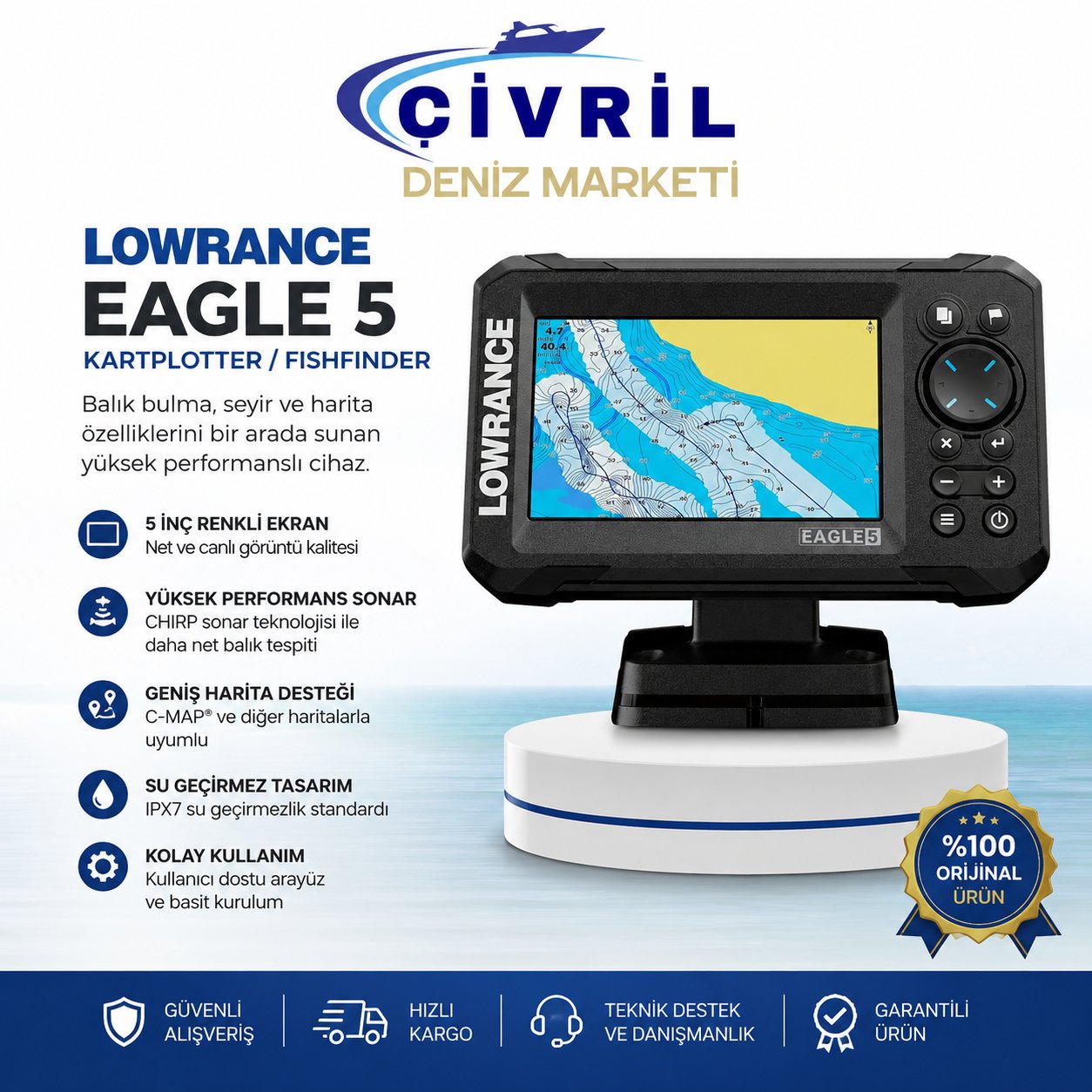 LOWRANCE EAGLE 5 BALIK BULUCU TÜRKÇE MENÜ GPS50/200