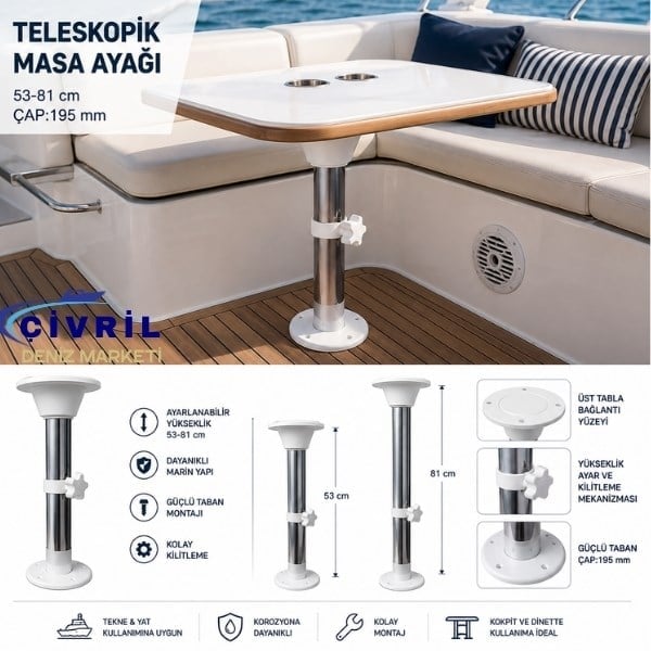 MASA AYAĞI GÖMME TELESKOPİK BEYAZ 53-81CM 
