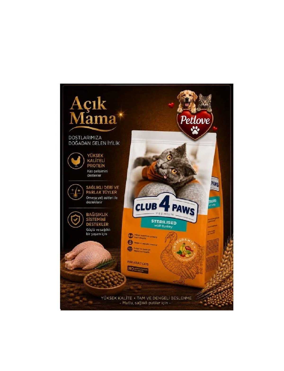 (AÇIK) CLUB 4 PAWS PREMIUM HINDILI KISIR KEDİ MAMASI 1 KG