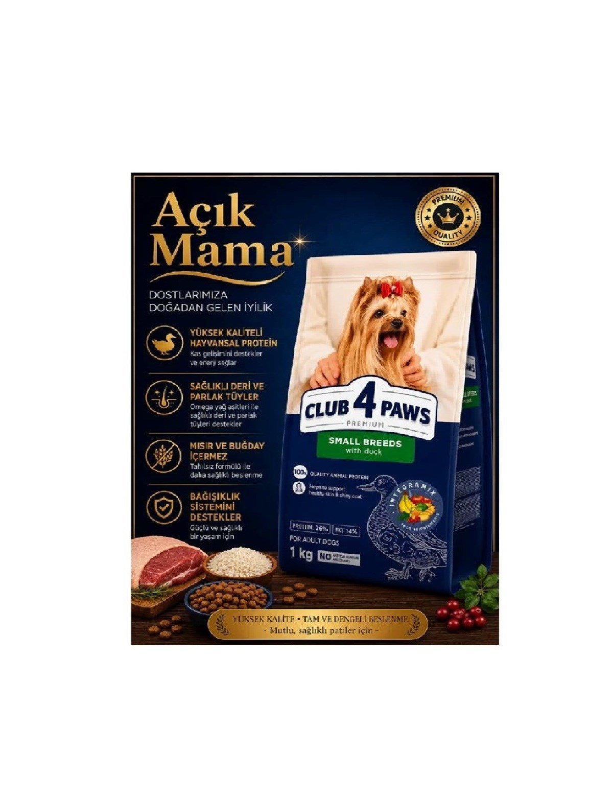 (AÇIK) CLUB 4 PAWS PREMIUM KÜÇÜK IRK  ÖRDEKLİ  KÖPEK  KURU MAMASI  1 KG