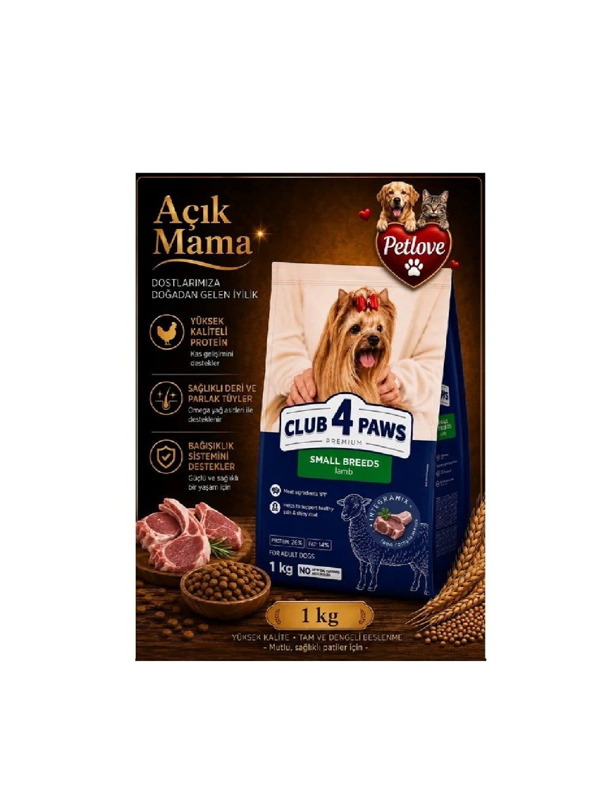 (AÇIK) CLUB 4 PAWS PREMIUM “KUZU ETLİ  KÜÇÜK IRK YETİŞKİN KÖPEKLER  1 KG