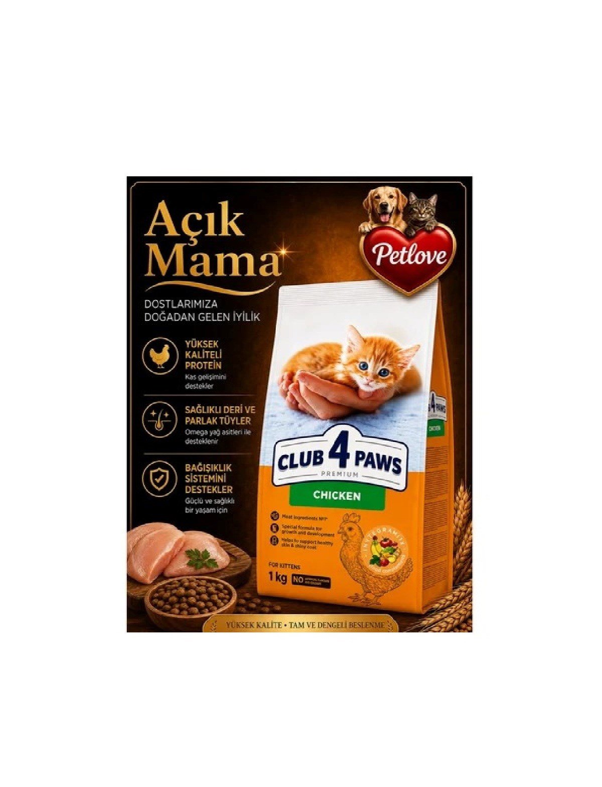 (AÇIK) CLUB 4 PAWS PREMIUM TAVUKLU YAVRU KEDİ MAMASI 1 KG