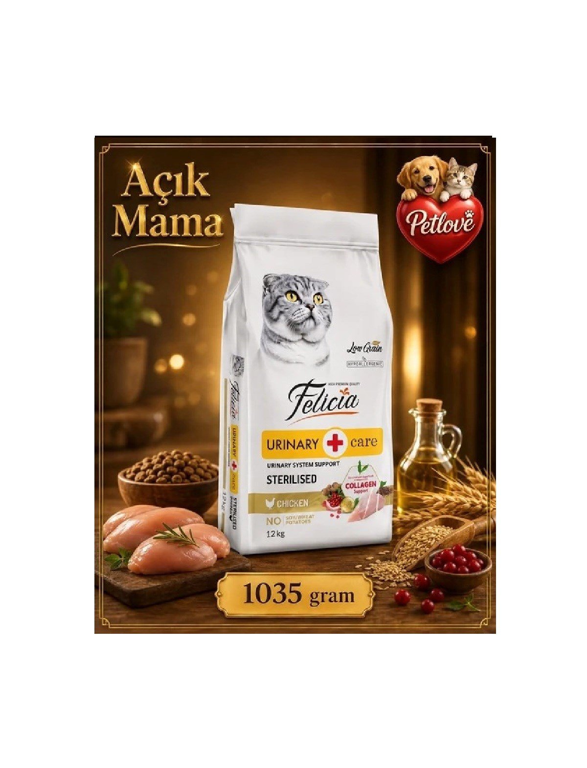 (AÇIK) FELİCİA TAVUKLU KISIRLAŞTIRILMIŞ  KEDİ KURU MAMASI 1 KG 