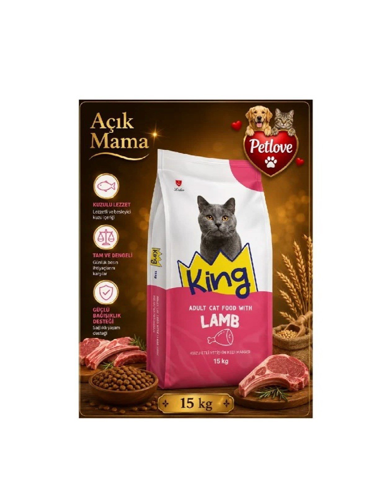 (AÇIK) KİNG KUZULU KEDİ KURU MAMASI 1 KG 