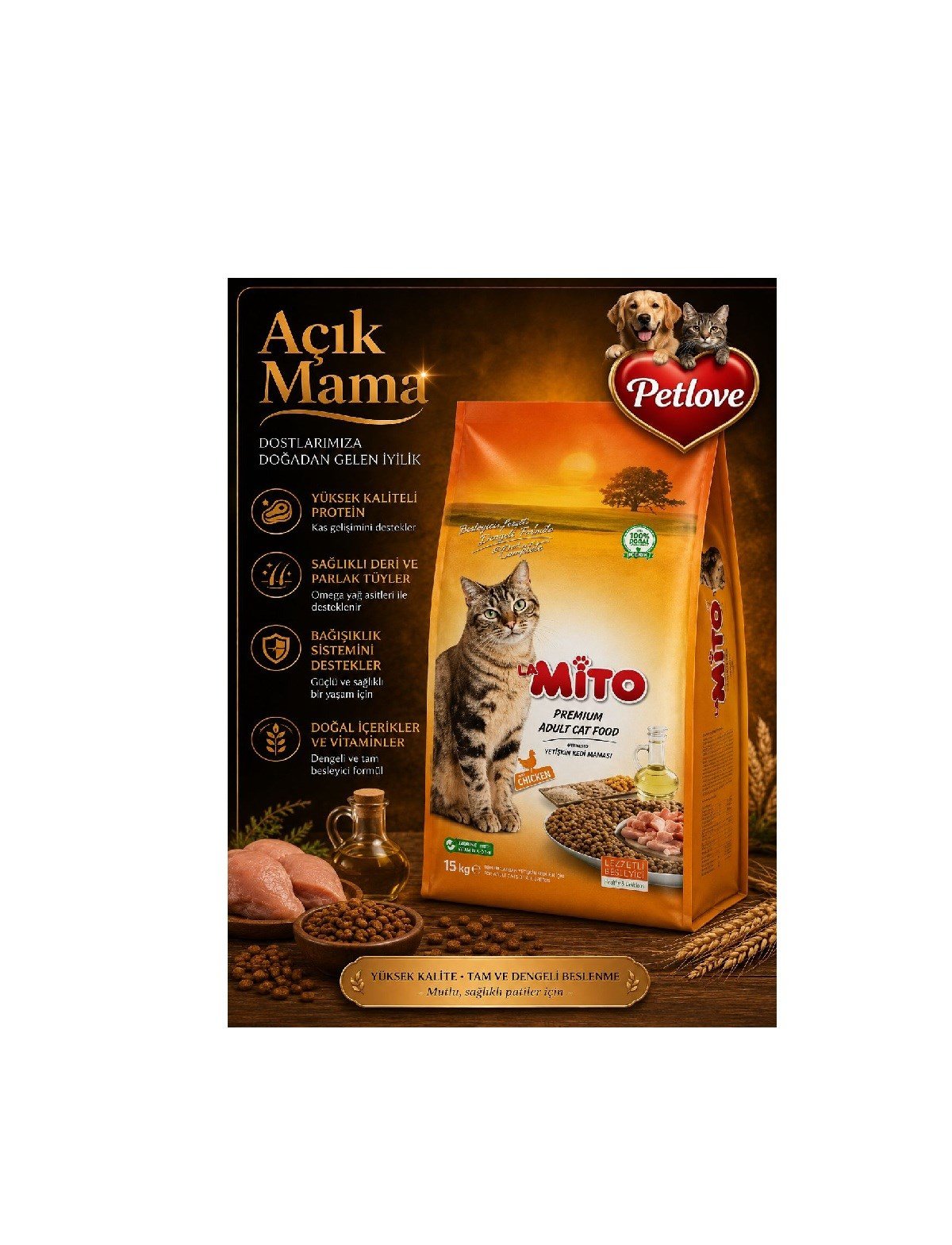 (AÇIK) MİTO TAVUKLU  KEDİ KURU MAMASI 1 KG 
