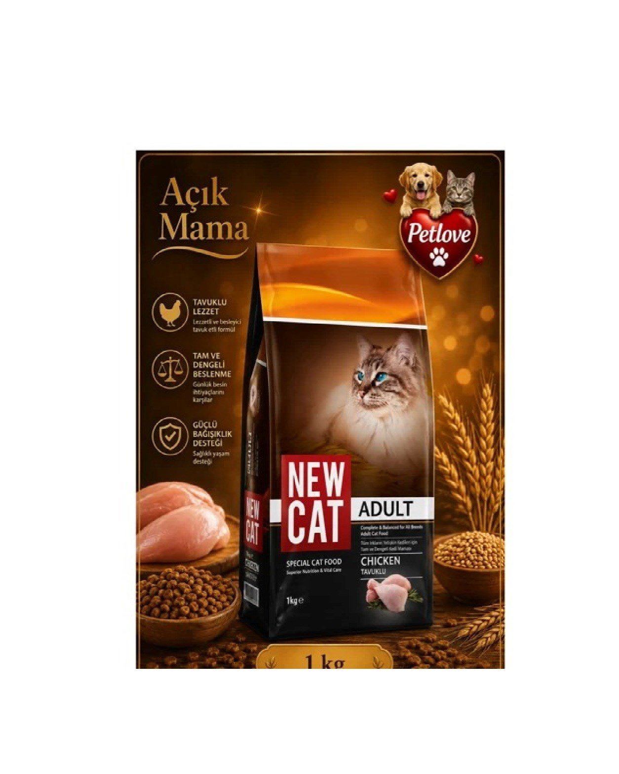 (AÇIK) NEW CAT TAVUKLU KEDİ KURU MAMASI 1 KG 