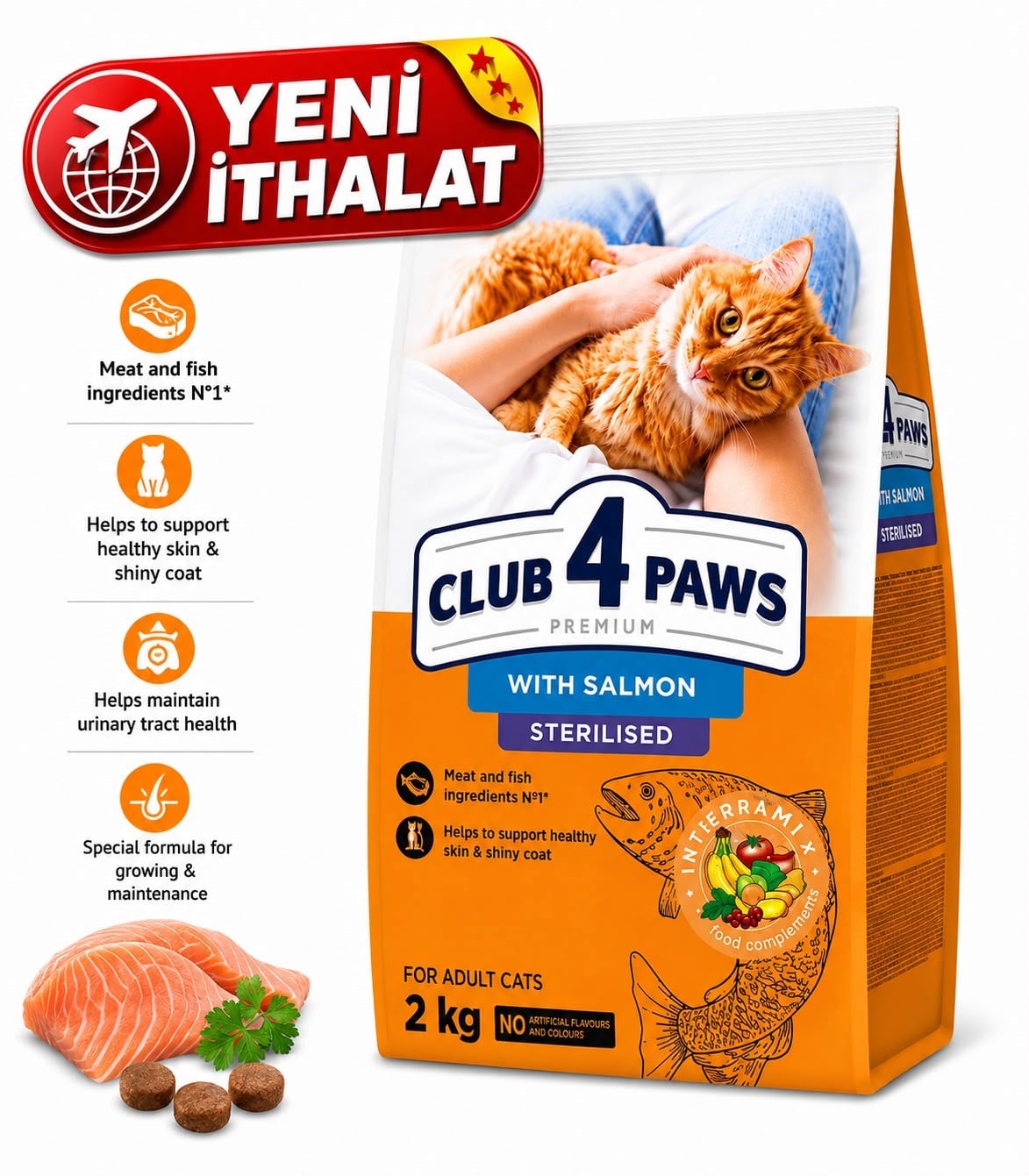 CLUB 4 PAWS KISIRLAŞTIRILMIŞ SOMONLU YETİŞKİN KEDİ KURU MAMASI 2 KG