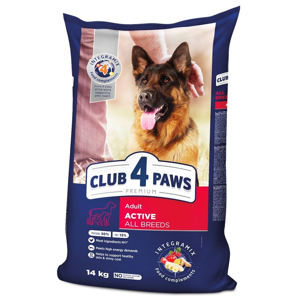 CLUB 4 PAWS PREMIUM “ACTIVE” TÜM AKTİF YETİŞKİN KÖPEKLER İÇİN KOMPLE KURU KÖPEK MAMASI 14 KG 