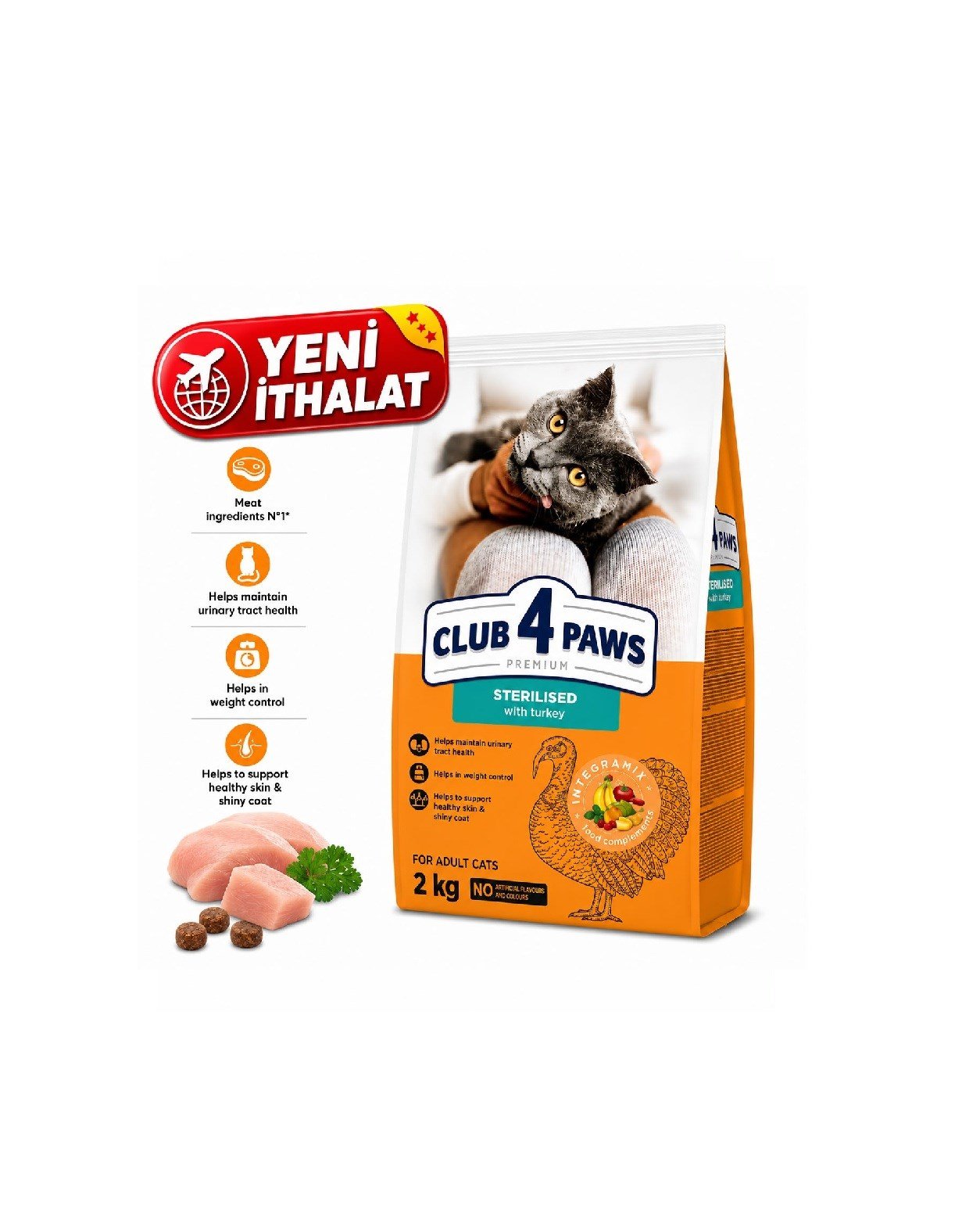 CLUB 4 PAWS PREMİUM HİNDİLİ  KISIR  YETİŞKİN KEDİ KURU MAMASI 2 KG