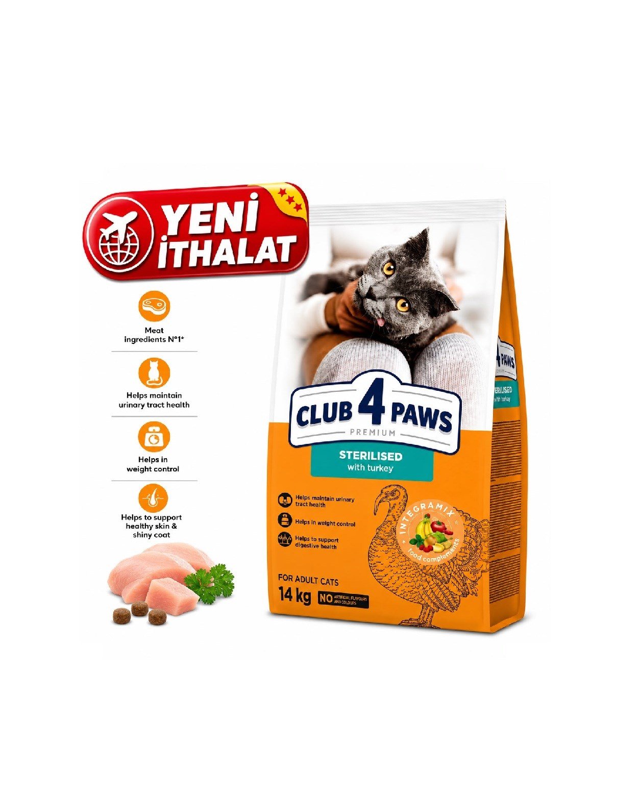 CLUB 4 PAWS PREMİUM HİNDİLİ KISIR YETİŞKİN  KEDİ KURU  MAMASI 14 KG