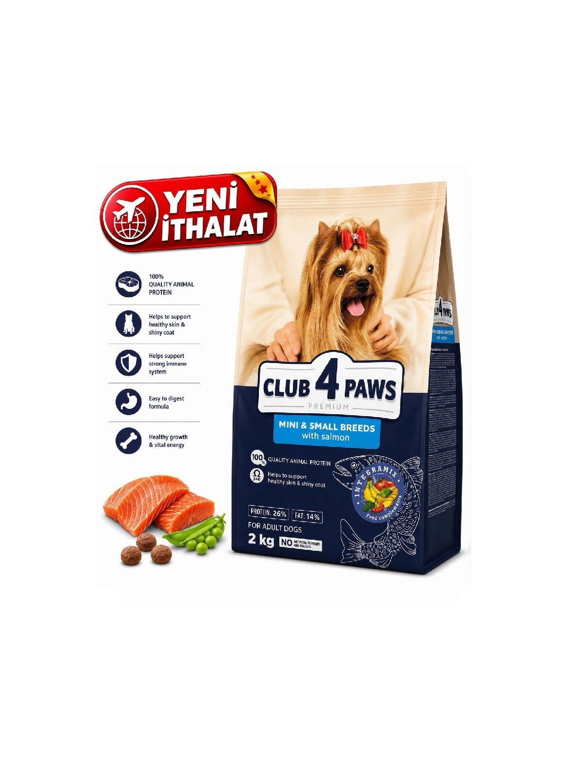 CLUB 4 PAWS PREMIUM MINIATURE AND SMALL BREED  SOMONLU YETİŞKİN KÖPEK KURU MAMASI 2 KG