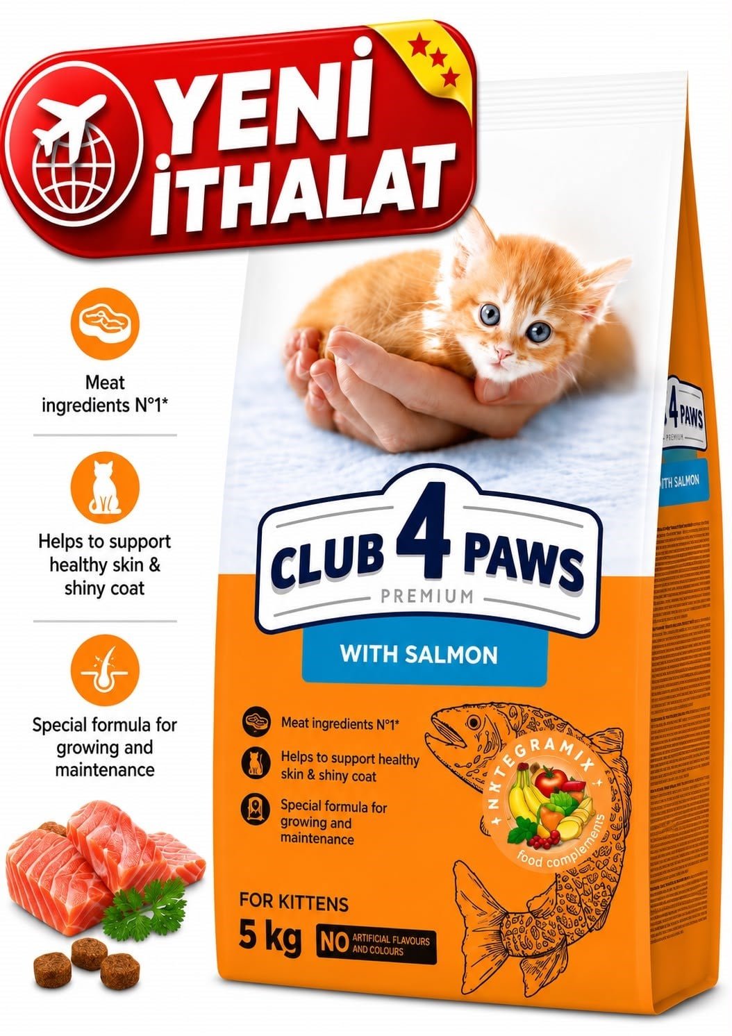 CLUB 4 PAWS PREMİUM SOMONLU YAVRU KEDİ MAMASI 5 KG