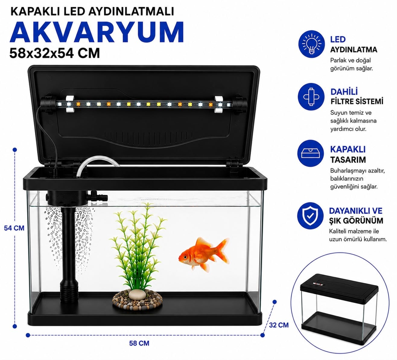 MAKRO İTHAL AKVARYUM 58*30*57 SİYAH ( 61 LİTRE)
