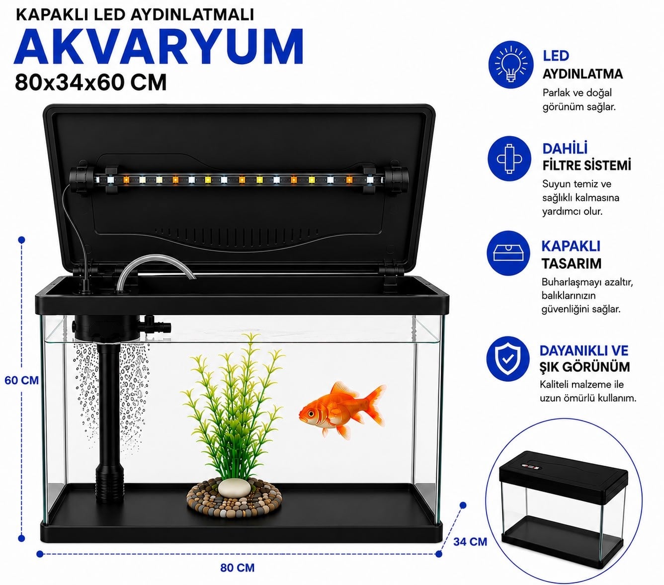 MAKRO İTHAL AKVARYUM 80*34*60 SİYAH ( 120 LİTRE )