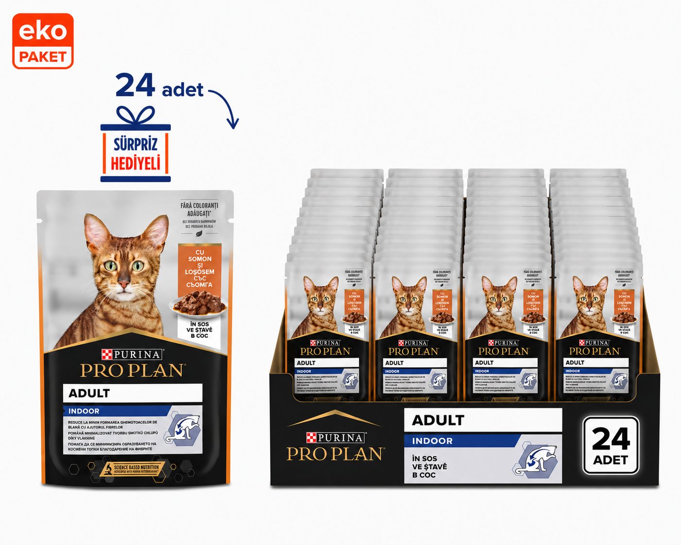 Proplan İndoor Somonlu Pouch Kedi Konservesi 85 Gr X 24'lü Eko Paket