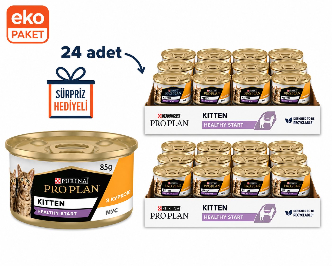 ProPlan Junior Tavuklu Yavru Kedi Konservesi 85 gr X 24'lü Eko Paket