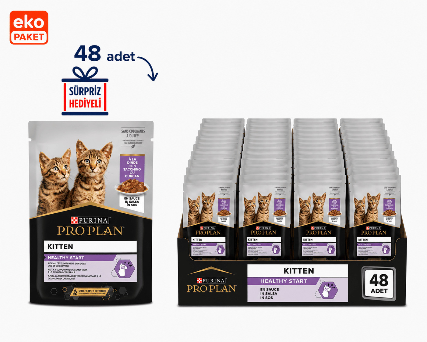 ProPlan Kitten Hindi Etli Pouch Yavru Kedi Konservesi 85 Gr X 48'li Eko PAket