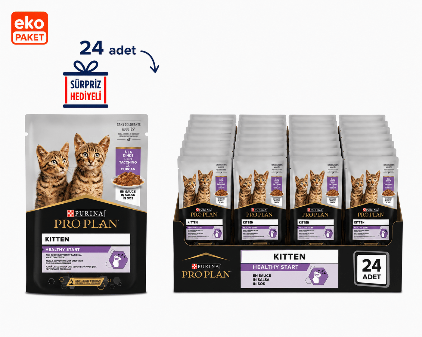 ProPlan Kitten Hindi Etli Pouch Yavru Kedi Konservesi 85 Gr X 24 'lü Eko PAket 