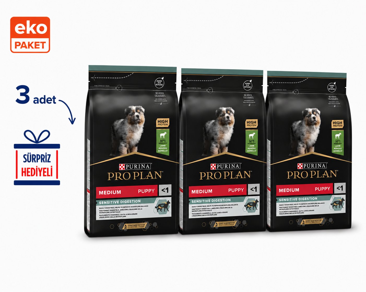 ProPlan Kuzu Etli Yavru Kuru Köpek Maması 3 Kg X 3'lü Eko Paket