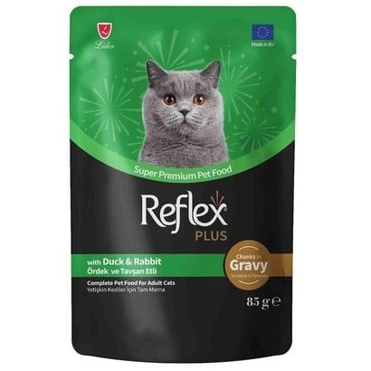 Reflex Plus Soslu Ördek ve Tavşan Etli Kedi Konservesi 85 Gr