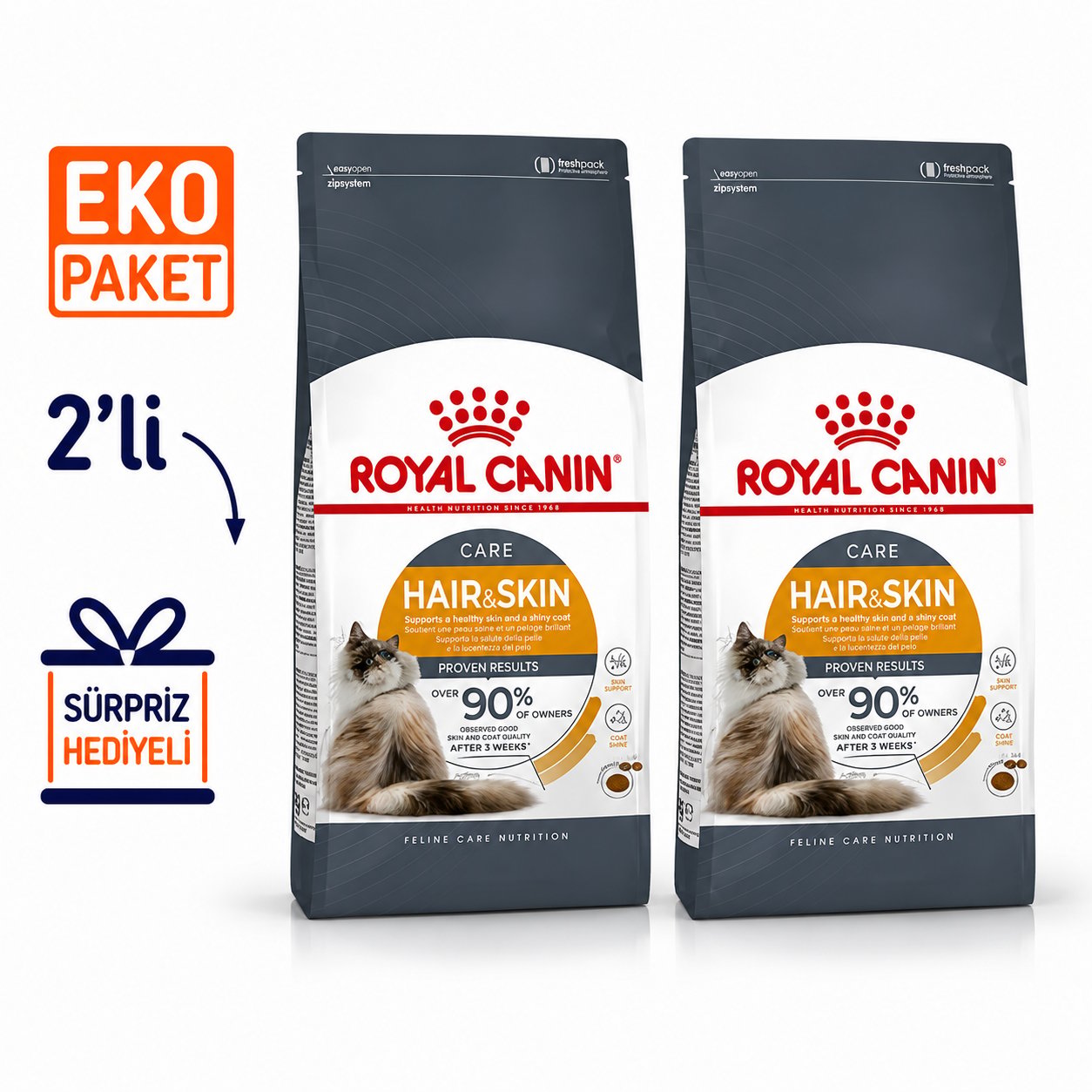 Royal Canin Hair Skin Hassas Tüylü Kedi Maması 4 Kg X 2'li Eko Paket 