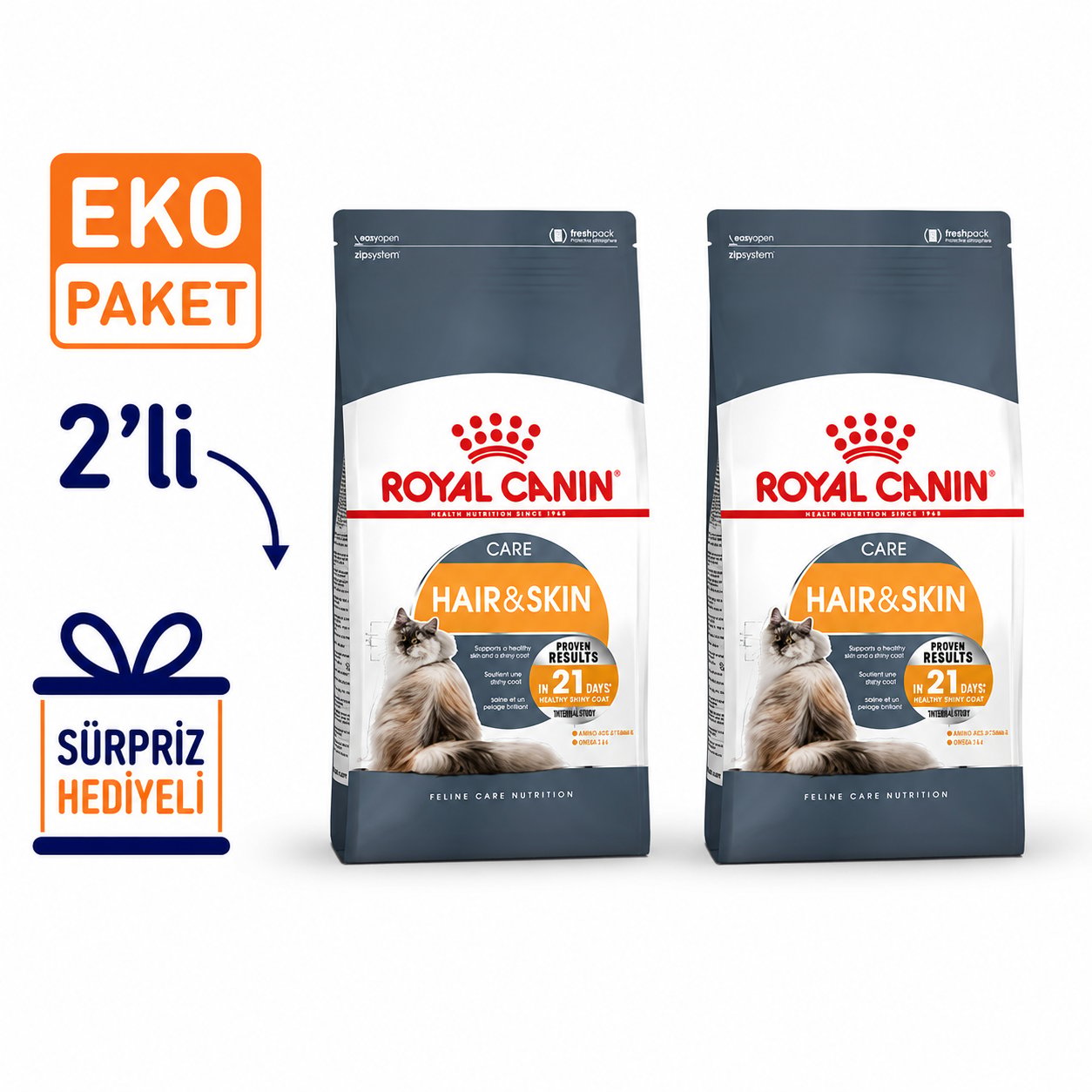 Royal Canin Hair Skin Hassas Tüylü Kedi Maması 4 Kg X 2'li Eko Paket