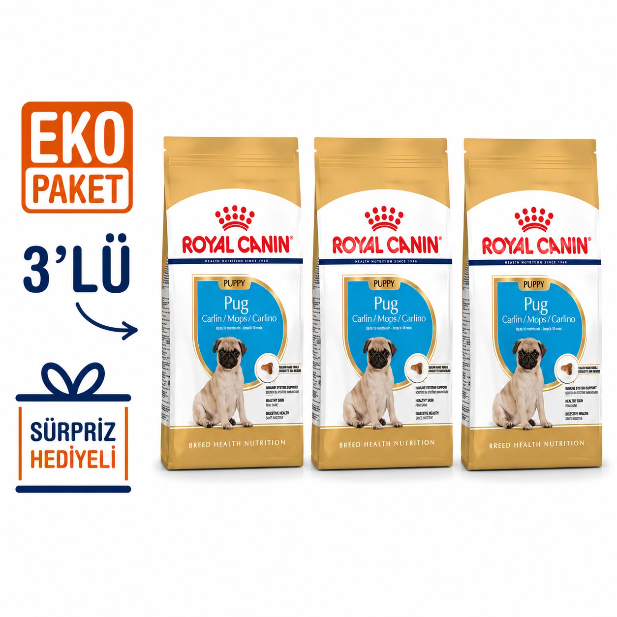 Royal Canin Pug 25 Pug Junior Yavru Köpek Maması 1,5 Kg X 3'lü Eko Paket 
