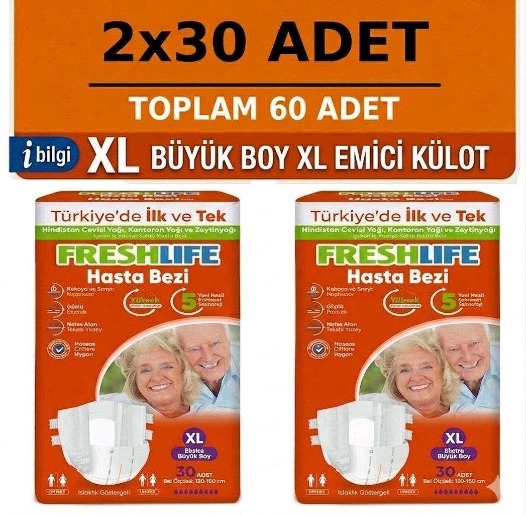 Freshlife Belbantlı Xlarge Ekstra Büyük Boy Hasta Bezi 60 Adet 2x30 Paket XL