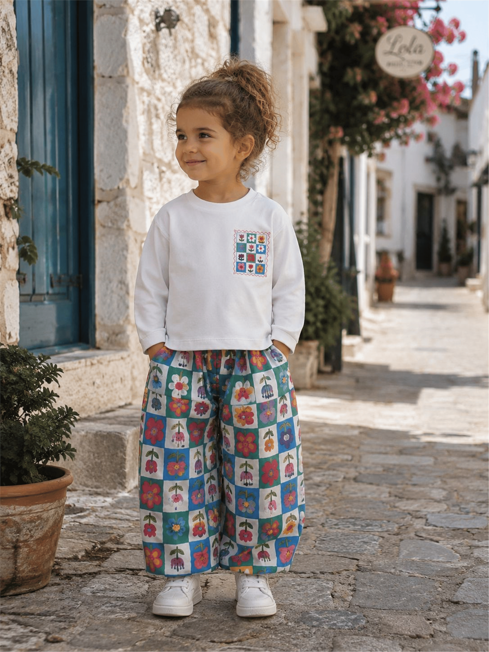 Kız Çocuk Patchwork  Çiçekli Takım
