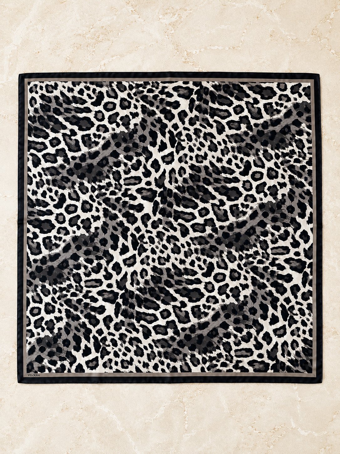 LEOPAR SİYAH %100 TWILL İPEK EŞARP