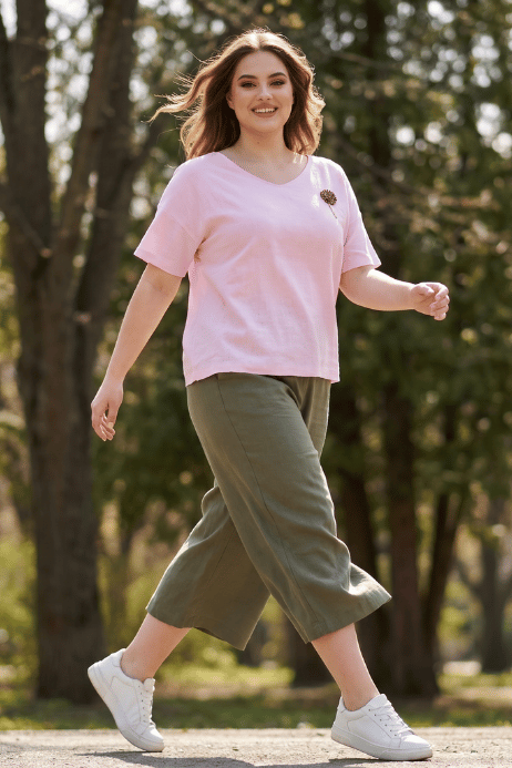 PEMBE KETEN BÜYÜK BEDEN T-SHIRT