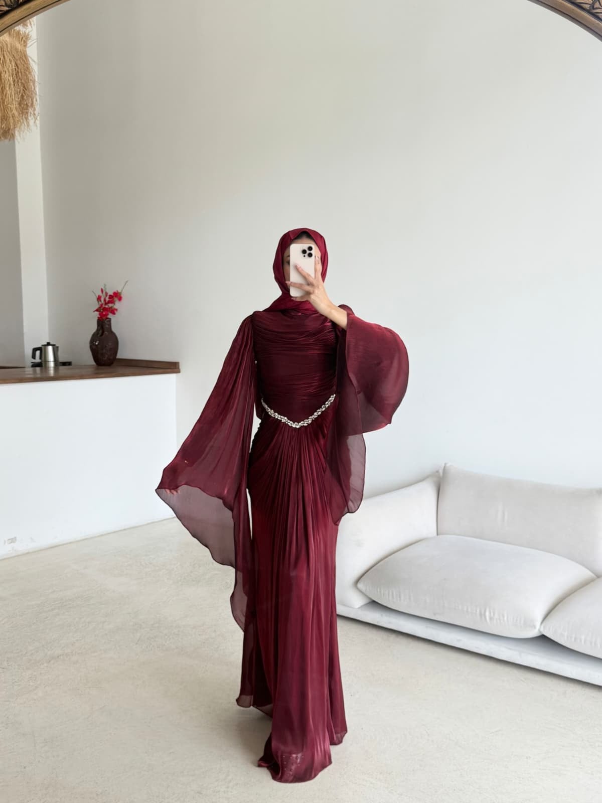 Funda Abiye Bordo 