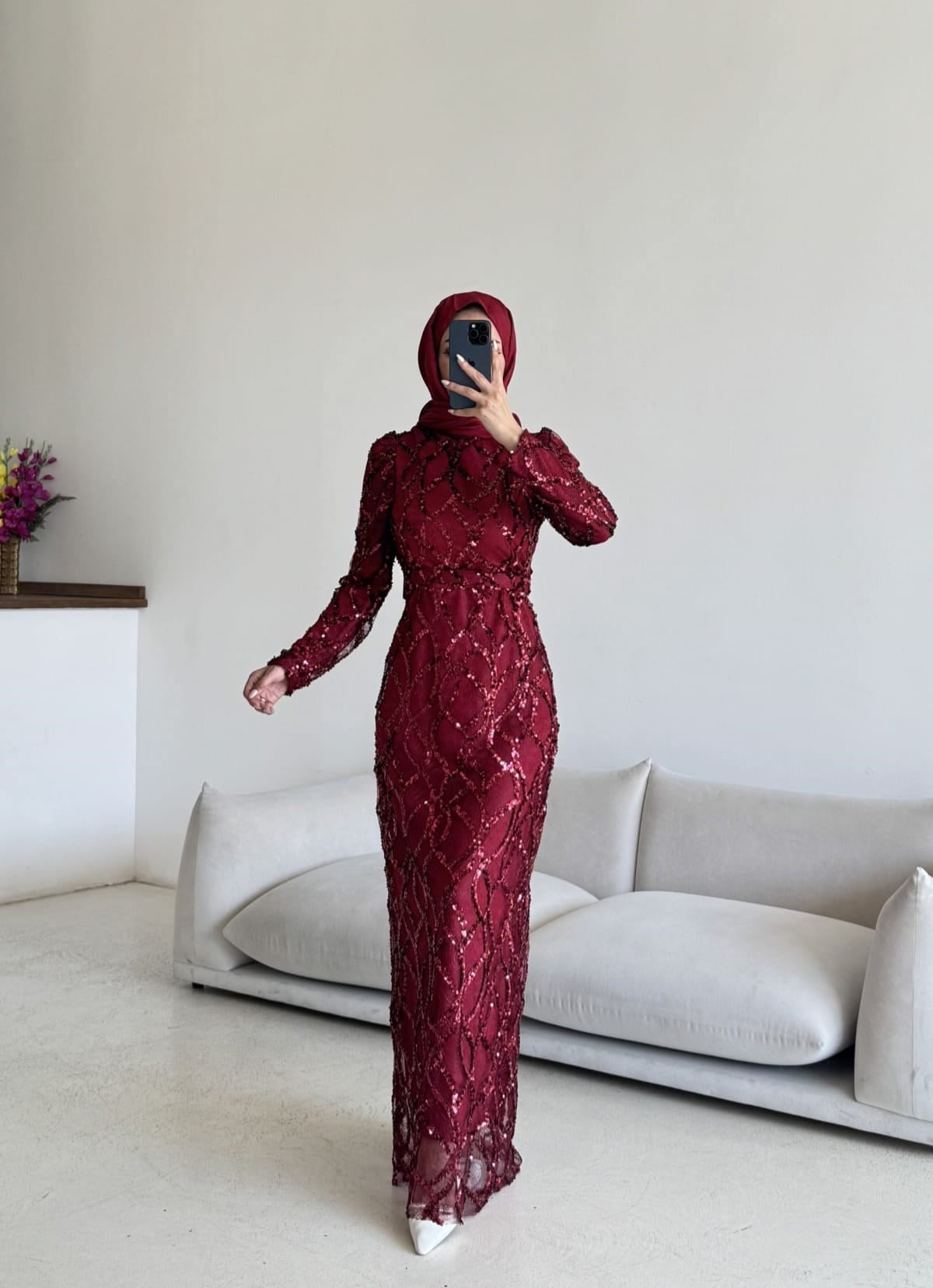 Işıltı Abiye Bordo