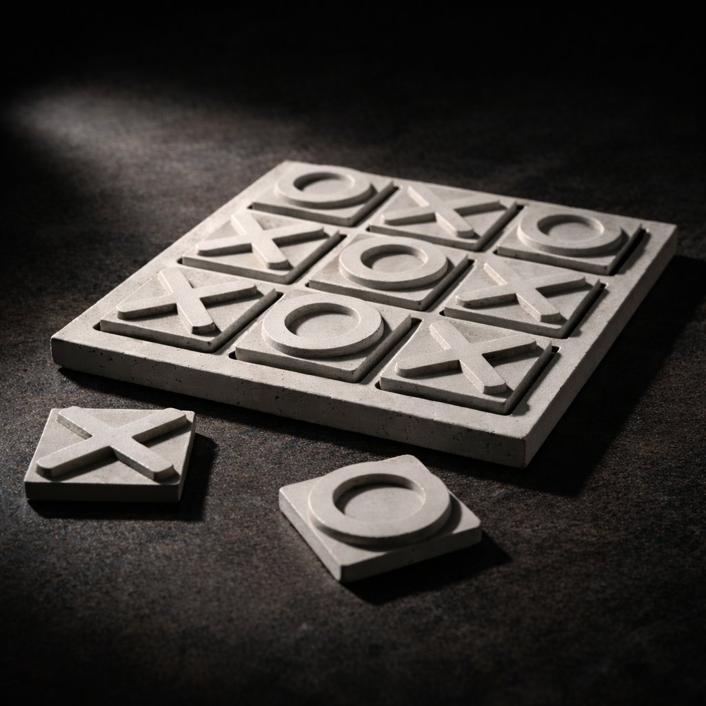 Brüt Beton Tic Tac Toe (XOX) Oyunu – Dekoratif Masaüstü Strateji Oyunu