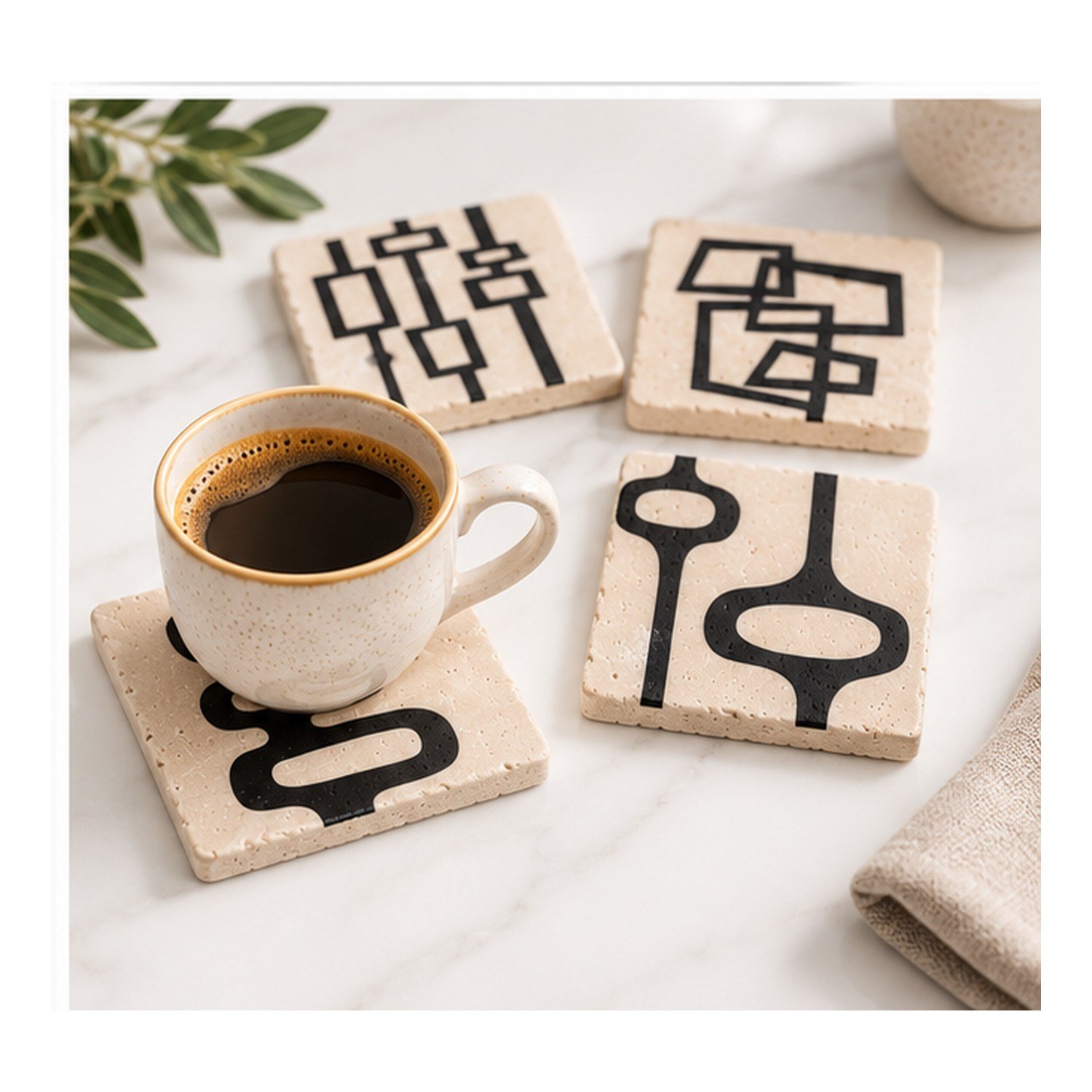 Century Collection Traverten Bardak Altlığı – 4'lü Farklı Desenli Kutulu Set