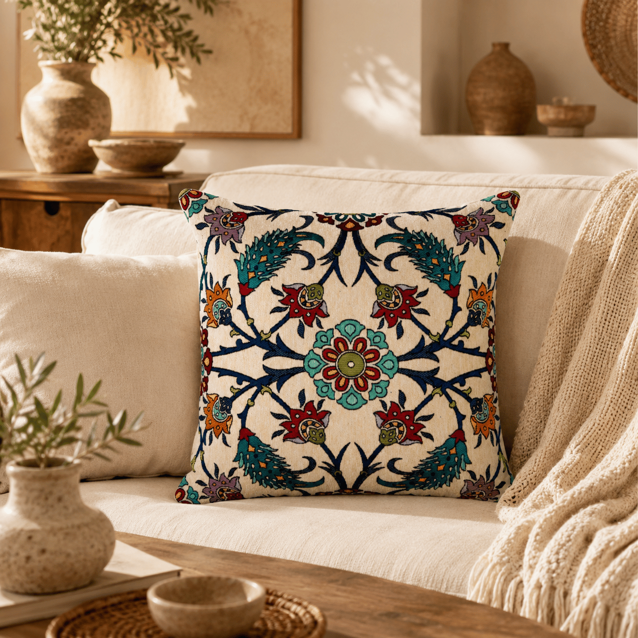 Dekoratif Çiçek Desenli Goblen Kırlent Kılıfı, Model: GBLN-3011