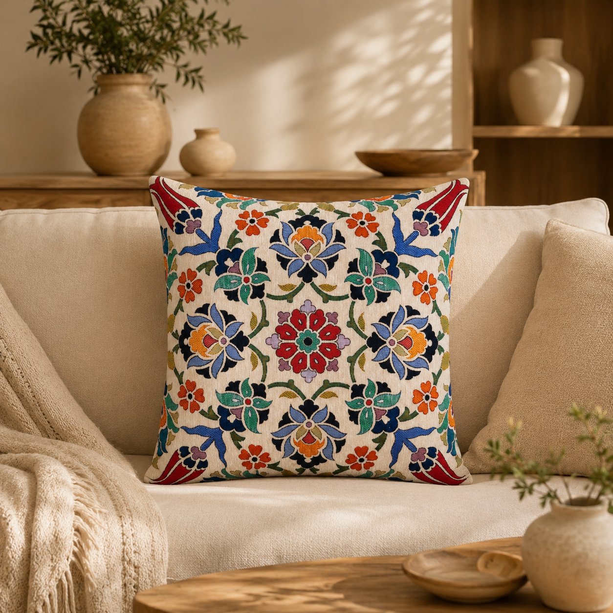 Etnik Desenli Dekoratif Goblen Kırlent Kılıfı, Model: GBLN-3045
